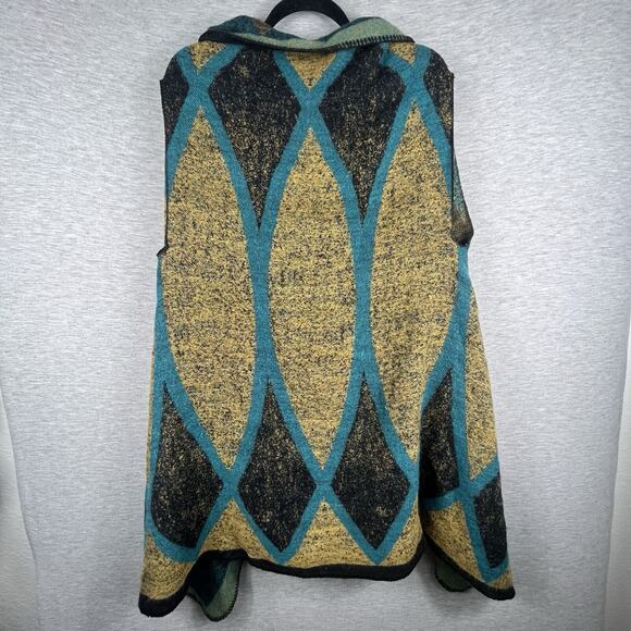 Women's Vest Shawl Peacock-Green Gold Unique One Size Open Front Blanket Poncho - Picture 4 of 11